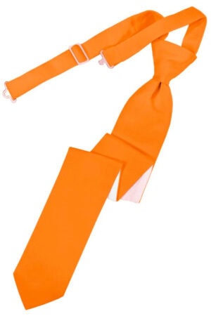 solid satin tangerine pre-tied skinny tie